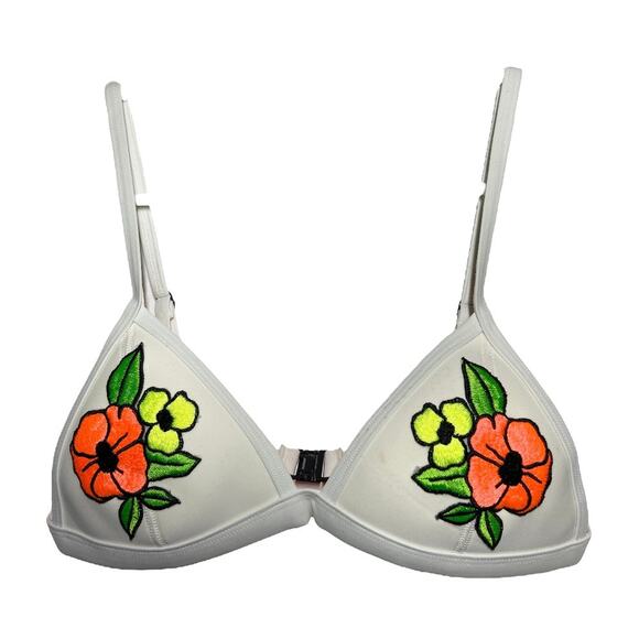 Triangl Dree Bikini Top Floral Embroideredy Cup Adjustable Straps White XS - Picture 2 of 5